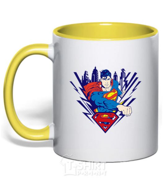 Mug with a colored handle Supermen comic yellow фото