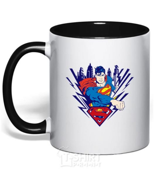 Mug with a colored handle Supermen comic black фото