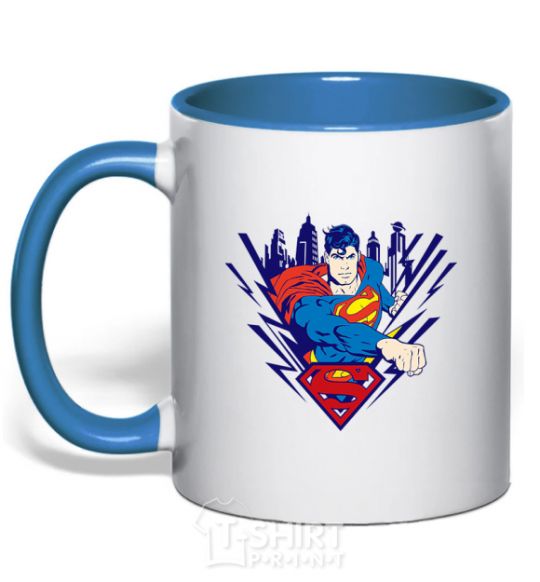 Mug with a colored handle Supermen comic royal-blue фото