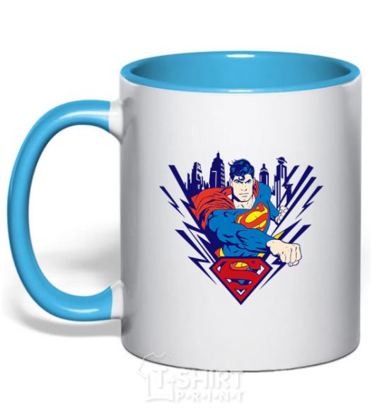 Чашка с цветной ручкой Supermen comic Голубой фото