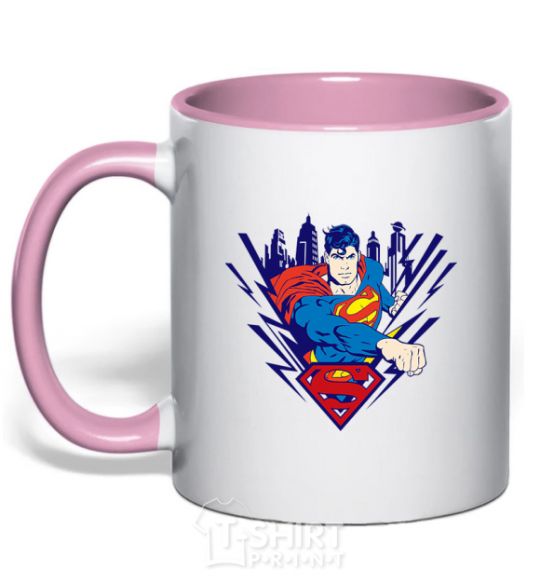 Mug with a colored handle Supermen comic light-pink фото