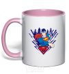 Mug with a colored handle Supermen comic light-pink фото