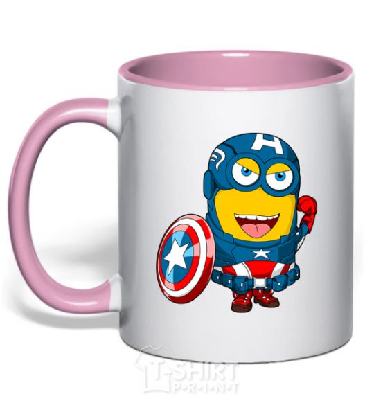 Mug with a colored handle Minion Captain light-pink фото