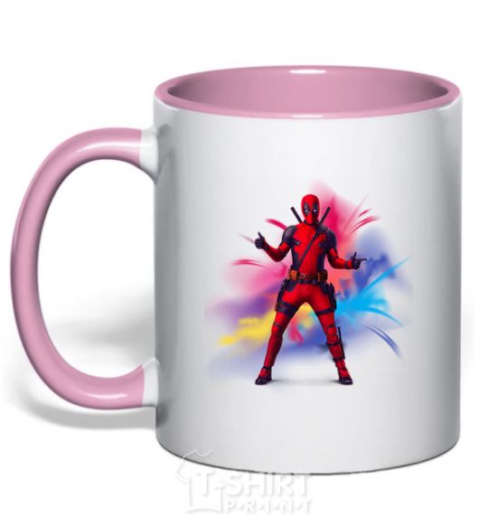 Mug with a colored handle Deadpool Explosion light-pink фото