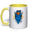 Mug with a colored handle Superman shirt yellow фото