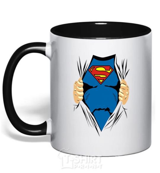 Mug with a colored handle Superman shirt black фото