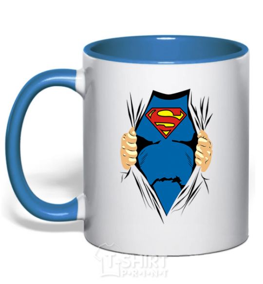 Mug with a colored handle Superman shirt royal-blue фото