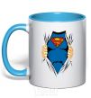 Mug with a colored handle Superman shirt sky-blue фото