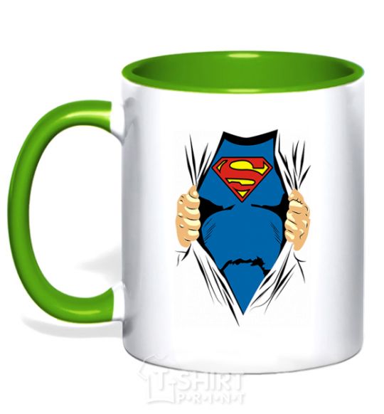 Mug with a colored handle Superman shirt kelly-green фото