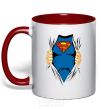 Mug with a colored handle Superman shirt red фото