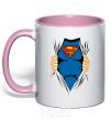 Mug with a colored handle Superman shirt light-pink фото