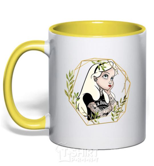Mug with a colored handle Princess Jack Daniels yellow фото