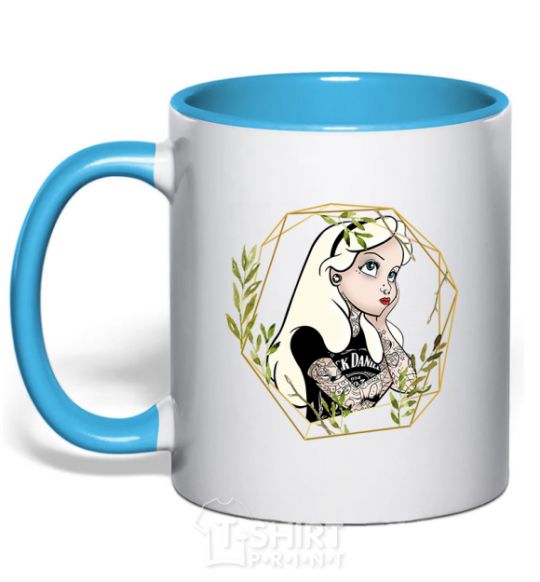 Mug with a colored handle Princess Jack Daniels sky-blue фото