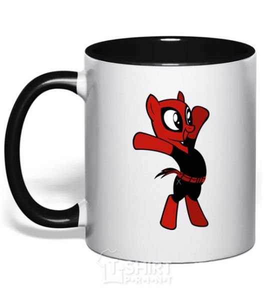 Mug with a colored handle Deadpool Pony black фото