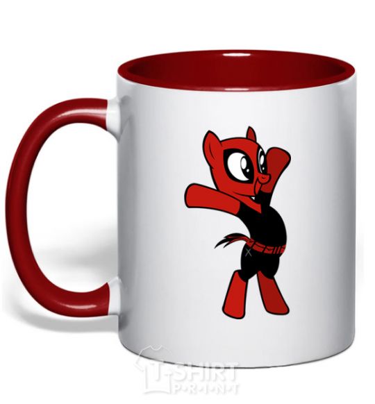 Mug with a colored handle Deadpool Pony red фото