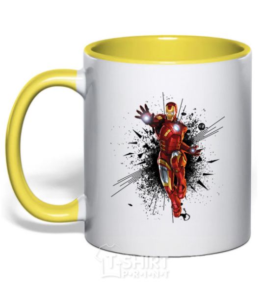 Mug with a colored handle The Iron Man explosion yellow фото