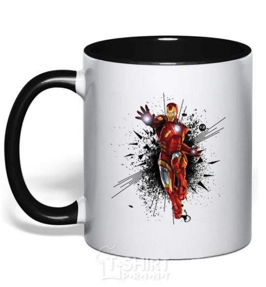 Mug with a colored handle The Iron Man explosion black фото