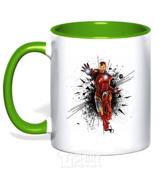 Mug with a colored handle The Iron Man explosion kelly-green фото