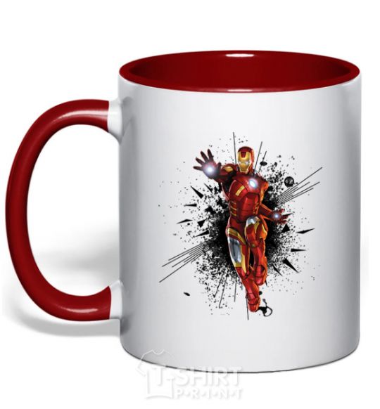 Mug with a colored handle The Iron Man explosion red фото