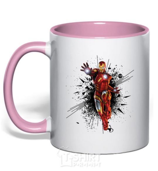 Mug with a colored handle The Iron Man explosion light-pink фото