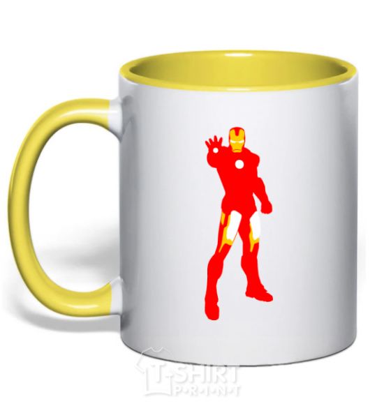Mug with a colored handle Iron man costume yellow фото