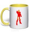 Mug with a colored handle Iron man costume yellow фото