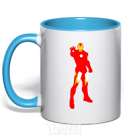 Mug with a colored handle Iron man costume sky-blue фото
