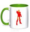 Mug with a colored handle Iron man costume kelly-green фото