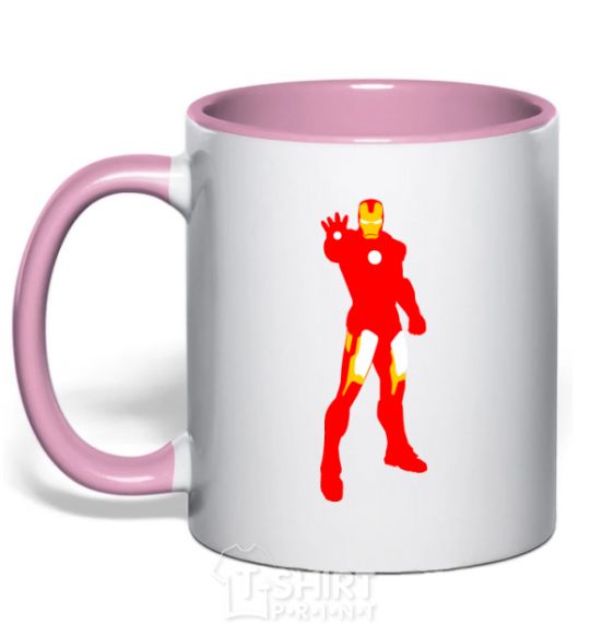 Mug with a colored handle Iron man costume light-pink фото