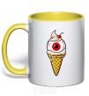 Mug with a colored handle Eye scream yellow фото