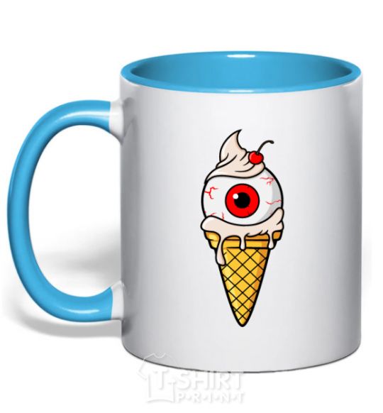Mug with a colored handle Eye scream sky-blue фото