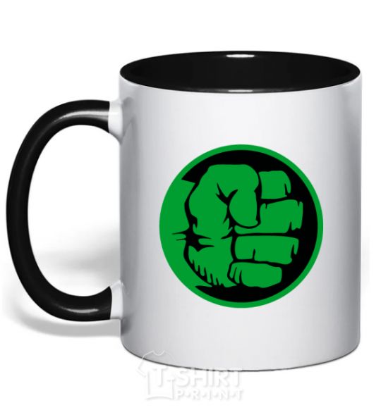 Mug with a colored handle Hulk logo black фото