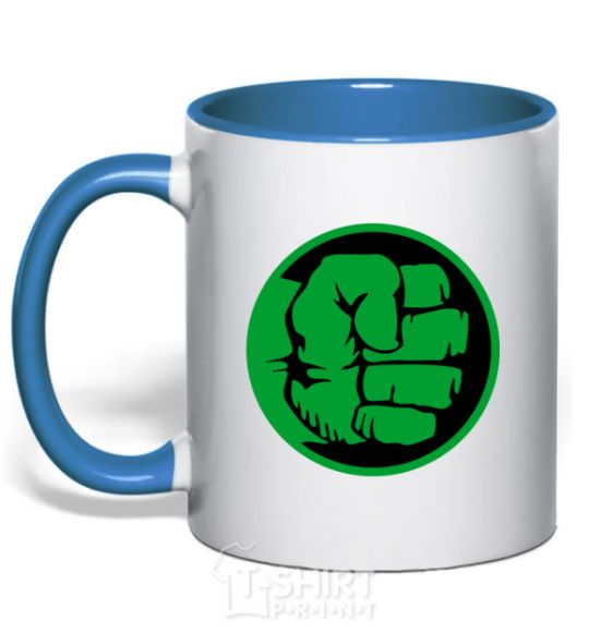 Mug with a colored handle Hulk logo royal-blue фото