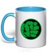 Mug with a colored handle Hulk logo sky-blue фото
