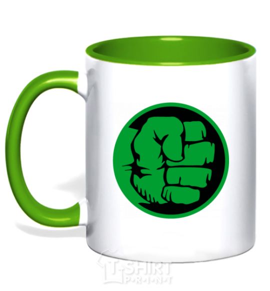 Mug with a colored handle Hulk logo kelly-green фото