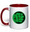 Mug with a colored handle Hulk logo red фото