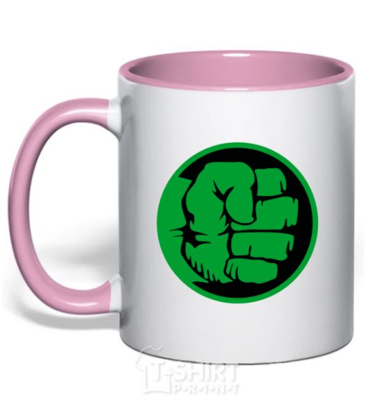 Mug with a colored handle Hulk logo light-pink фото