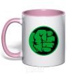 Mug with a colored handle Hulk logo light-pink фото