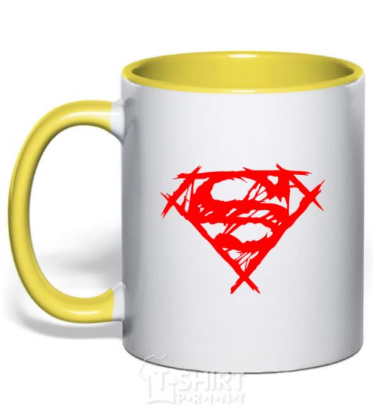 Mug with a colored handle Shaded Superman logo yellow фото