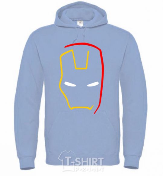 Men`s hoodie Iron Man's mask is minimal sky-blue фото