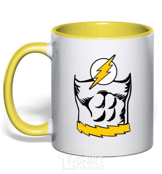 Mug with a colored handle Flash costume yellow фото