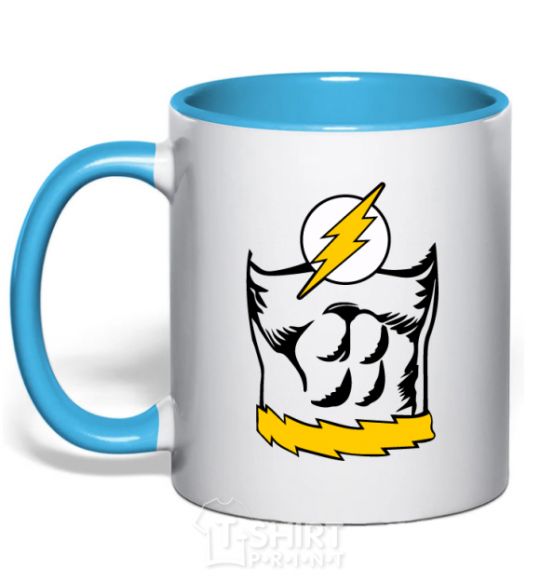 Mug with a colored handle Flash costume sky-blue фото