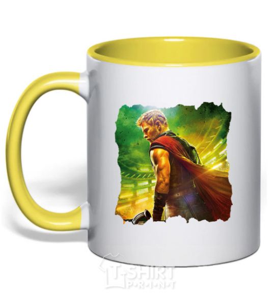 Mug with a colored handle Thor Ragnarok yellow фото