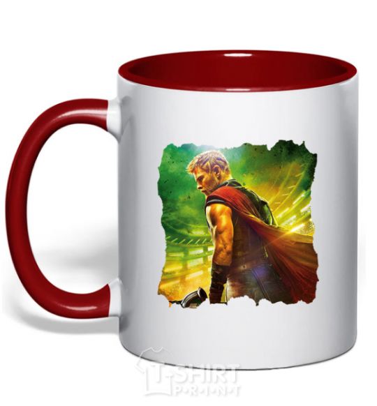 Mug with a colored handle Thor Ragnarok red фото