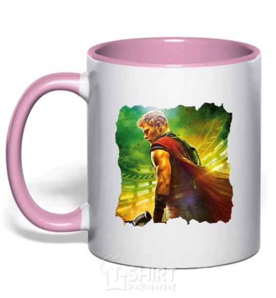 Mug with a colored handle Thor Ragnarok light-pink фото