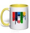 Mug with a colored handle Superheroes yellow фото