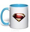 Mug with a colored handle Superman full color logo sky-blue фото