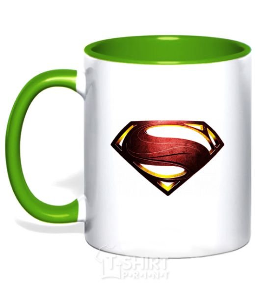 Mug with a colored handle Superman full color logo kelly-green фото