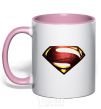 Mug with a colored handle Superman full color logo light-pink фото