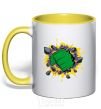 Mug with a colored handle Hulk smashing yellow фото